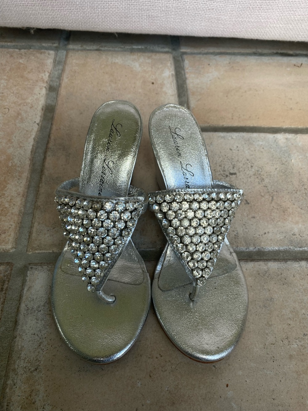 FWB Lauren Lorraine Rhinestone Triangle Wedge Sandals - Picture 5 of 7